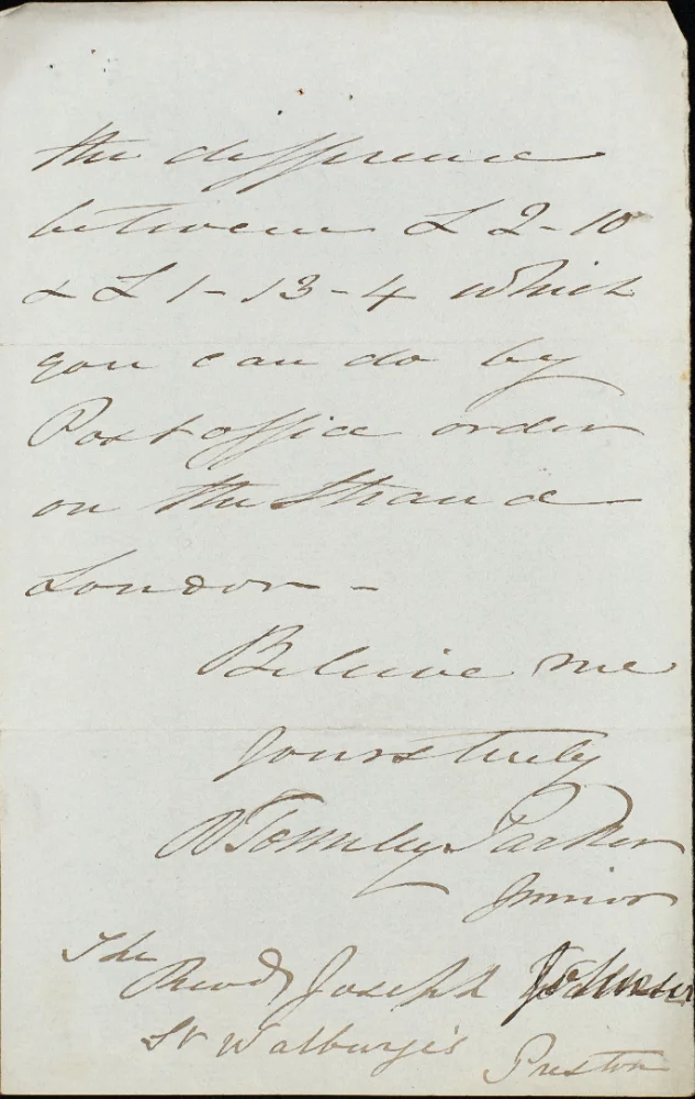 Handwritten letter on Junior Carlton Club, Pall Mall letterhead, dated February 1875, discussing Income Tax deduction on St Walburge's church ground rent.